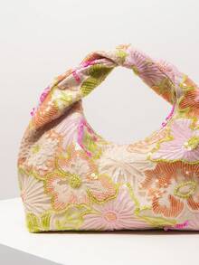 闪亮彩色亮片褶皱手提包、花卉包、亮片包、舞会包、新娘派对包、舞会配饰、女士优雅包、婚礼用品、闪亮舞会钱包（图案随机）