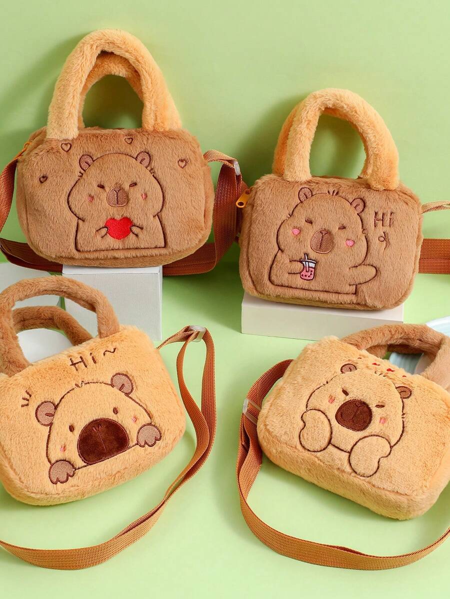 1 Pc Fashionable Cartoon Plush Bear Chest Bag, Children's One Shoulder Diagonal Handbag, Love Kids Diagonal Cross Handheld Bag For Kindergarten Girls Coin Purse Backpack