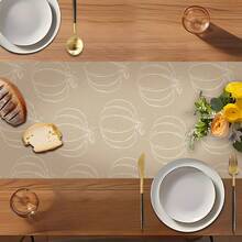 MEMNUN 1pc Latte Color Striped Pumpkin Print Polyester Table Runner, Table Decor, Home Decor, Kitchen Decor, Table Cloth Rectangle, Suitable For Kitchen, Dining Table, Home Party Decoration, Gift - Multicolor - View 9