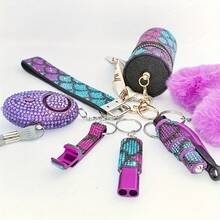 7Pcs Rainbow Bling Safety Keychain Set For Women Rhinestone Bling Women Self-Defense Keychains Sets Personal Security Product Accessories - 紅色 - 查看 7