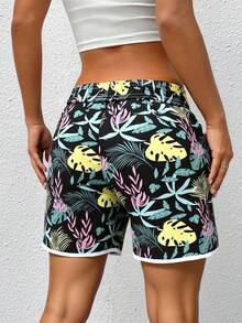 Short casual para mujer, multicolor, con hermosos estampados, tela de poliéster y elastano, apto para la temporada de verano o vacaciones en la playa. Talle de cintura natural, ajuste de pierna holgado, bolsillos funcionales, fresco, ligero y muy cómodo. Puede variar el tono y los estampados de las prendas. - Negro - Ver 8