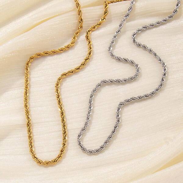 1 pieza Collar de cuerda trenzada chapada en oro, conjunto de collar de acero inoxidable, estilo bohemio hip hop, uso diario y festivo, regalo del Día de San Valentín, adecuado para hombres y mujeres