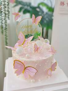 50 قطعة مصنوعة يدوية لتزيين كيك العيد، بطاقة شكل قلب، زخارف فراشات، شريط معدني وغراء، زخارف لولؤية، علامة نجمة عيد ميلاد، قابس قلب لولؤي، ديكور منظر الحلوى، زفاف إبداعي، حفلة عيد ميلاد