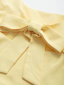 Butter Yellow Tie Back Fitted Blouse With Squared Neckline - Yellow - View 5