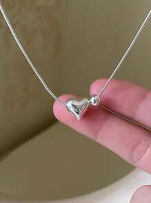 1 pieza de collar con colgante de plata de ley 925 con diseño de corazón y cuenta pequeña y redonda, accesorio de moda y adorable para uso diario y fiestas de mujeres