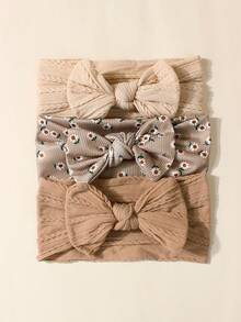 3pcs Soft & Stretchy Infant Headbands Set, Cute Brown Printed Pattern, Suitable For Daily Use - Multicolor - View 4
