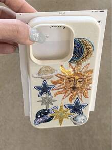 1 pièce Étui de protection pour téléphone doux, antichute et antidérapant avec motif brillant soleil et étoiles de l'univers, compatible avec Apple et autres téléphones