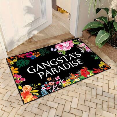 1pc 16"*24" 18"*30" Vibrant Gangsta'S Paradise Floral Print Doormat - Stain-Resistant, Ultra-Lightweight, Easy-To-Clean, Machine-Made Nonwoven With Rubber Backing - Perfect For Indoor Outdoor Decor, Entryway, Bedroom, Party
