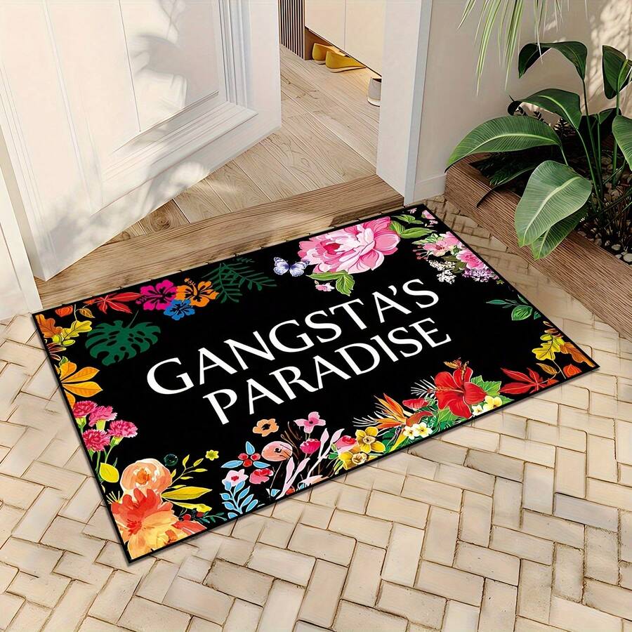 1pc 16"*24" 18"*30" Vibrant Gangsta'S Paradise Floral Print Doormat - Stain-Resistant, Ultra-Lightweight, Easy-To-Clean, Machine-Made Nonwoven With Rubber Backing - Perfect For Indoor Outdoor Decor, Entryway, Bedroom, Party - Nhiều màu - Xem 1