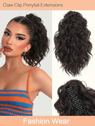 Curly Hair Ponytail Extension 12 Inch Claw Drawstring Ponytail Wig Pieces Dark Brown High Pony Tails Hair Extensions Synthetic Friendly Fiber For Women