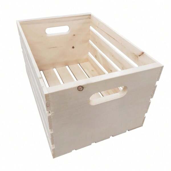 Large Wooden Storage Crate 18"L X 12.5"W X 9.5"H – Durable Pine Slatted Box With Handles