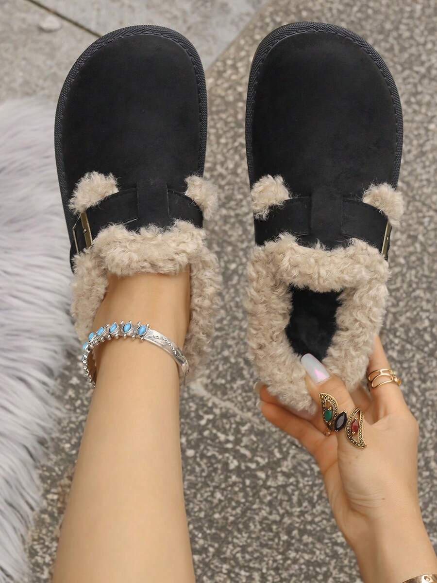 Pantuflas para mujer para usar en interiores, nuevas botas de nieve para mujer para otoño/invierno, zapatos planos casuales y cómodos con forro de piel, sandalias de plataforma de moda