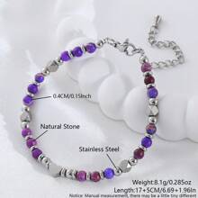 1 pièce Bracelet perles en pierre naturelle Améthyste rose zébré de style bohème 4mm, bracelet en acier inoxydable avec carte de graduation, convient pour un port quotidien et comme cadeau de remise des diplômes