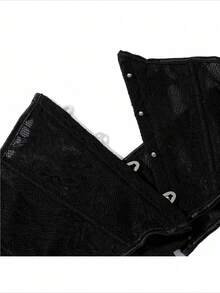 1 件女式黑色蕾丝紧身衣短款上衣，带腰带，可外穿 - 黑色 - 查看 4