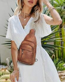 MASINTOR Sling Bag Women - Crossbody Bags Fanny Pack With Vegan Leather - Adjustable Sling Backack Travel Mocha Brown - Mocha Coffee - View 9