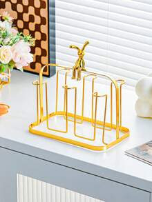 1pc Gold Cup Holder With 6 Storage Racks, Cup Organizer Rack Suitable For Glass Cups, Beer Mugs, Ceramic Mugs Etc., With Drip Tray, Convenient To Use, Minimalist Gold Design, Thick Material, Home Decor And Storage Accessory - Multicolor - View 15
