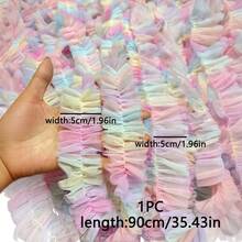1 Yard Regenbogen zweischichtiger voluminöser transparenter Farbverlauf Spitzenbesatz, geeignet für DIY-Kleidung, Partykleider, Stirnbänder und Haarzubehör - Verschiedenfarbig - Übersicht 8