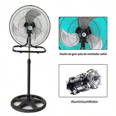 Ventilador de Pedestal, Abanico de 3 Aspas Giratorio de 18 Pulgadas, Para Habitaciones y Espacios Largos, Oficinas, Almacenes, Ventilador de 3 Velocidades, Practico, Facil de Instalar
