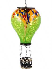 Linterna solar en forma de globo aerostático de Starsoul con proyección de flores, metálica, resistente al agua, para exteriores, linterna solar colgante para decoración de jardín, patio y espacios exteriores - Tie-Dye-C - Ver 1