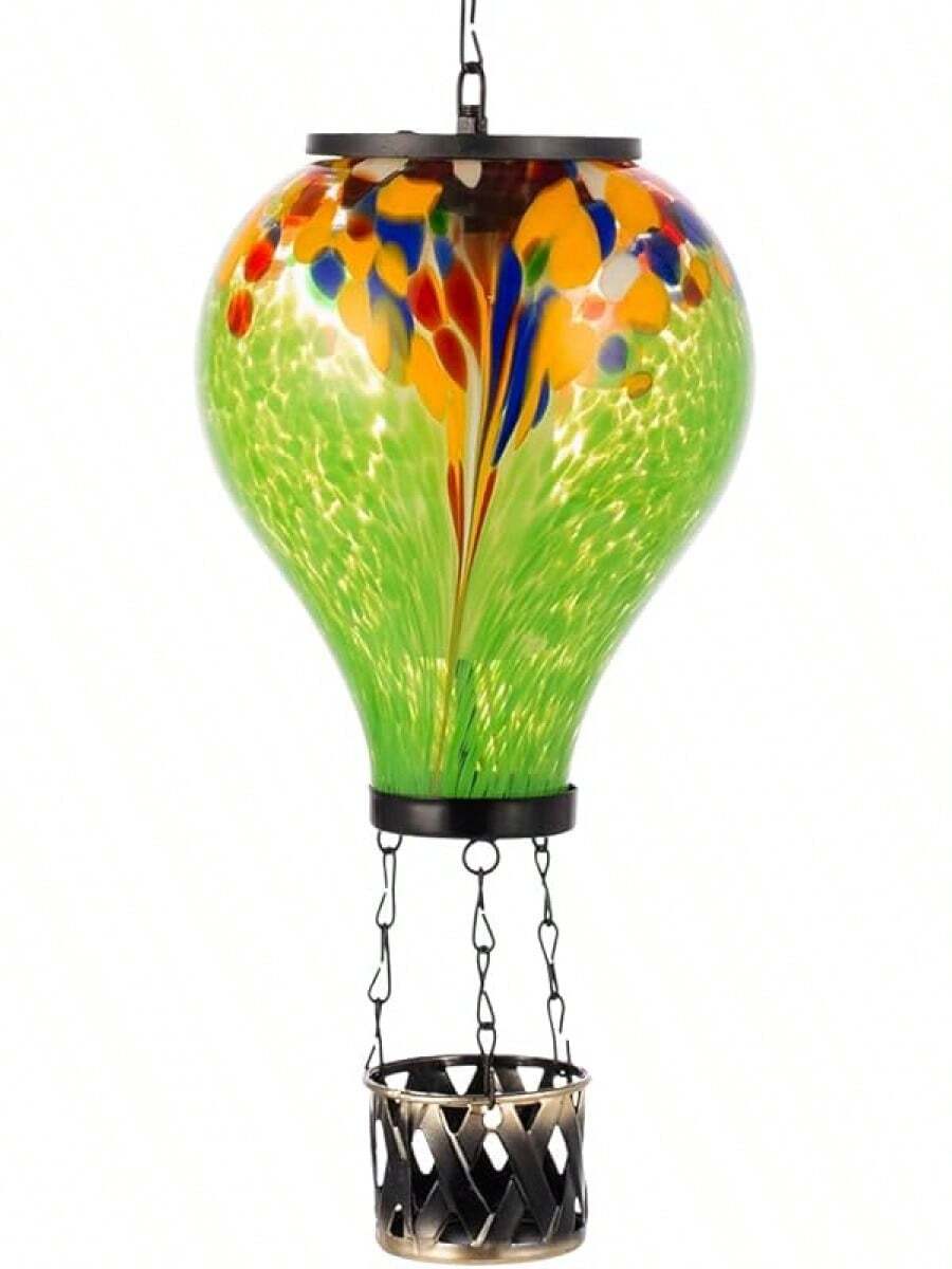 Linterna solar en forma de globo aerostático de Starsoul con proyección de flores, metálica, resistente al agua, para exteriores, linterna solar colgante para decoración de jardín, patio y espacios exteriores - Tie-Dye-C - Ver 1