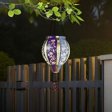 Starsoul Hot Balloon Solar Lantern With Flower Projection Metal Outdoor Waterproof Hot Balloon Solar Lights Hanging Lantern For Garden Yard Patio Decor - Hoa kim loại - Xem 7