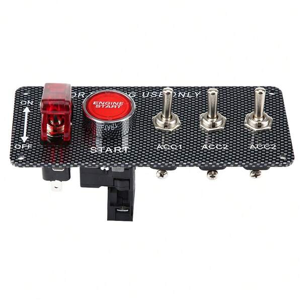 Pannello interruttore di accensione motore auto da corsa 12V con pulsante di avviamento a levetta in fibra di carbonio