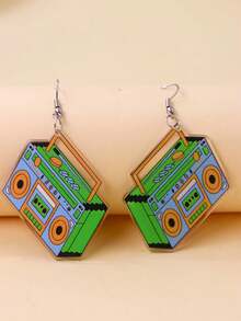 1 Pair Vintage Acrylic Magenta Radio & Cassette Tape Minimalist Design Earrings For Women