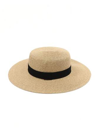 1 pieza Sombrero de paja con ala ancha para mujer, nuevo sombrero de verano versátil y de moda para exteriores, playa y fiesta