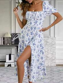 Women's Ditsy Floral Open Back Split Front Dress - Multicolor - View 9