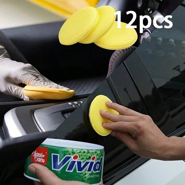 12 szt. okrągłych gąbek do polerowania i woskowania samochodów i motocykli, gąbki do nakładania wosku samochodowego z pianki o wysokiej gęstości - 3,7-calowa okrągła gąbka polerska do woskowania samochodu - wykonana z poliuretanu, ręczne środki czyszczące do samochodu