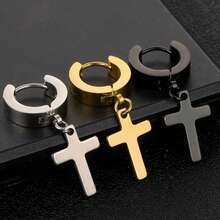 2pcs Stainless Steel Men's Cross Star Punk Earrings, Gothic Women's Cross Hoop Earrings, Curiosity Pendant Piercing Jewelry, Jewelry Enthusiasts' First Choice, Birthday, Holiday, Christmas, New Year, Gift