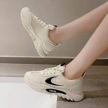 女士网眼厚底运动鞋，休闲白鞋，百搭跑鞋，透气运动鞋，防滑橡胶鞋底，时尚修身款式，建议订购大一码 - 米色 - 查看 4