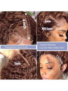 Peruca com frente de renda 13x4 com densidade de 200% cabelo encaracolado castanho, peruca de cabelo humano pré-depenada com cabelo de bebê onda encaracolada profunda peruca de cabelo humano, 12-16 polegadas para mulheres, peruca frontal de renda castanha de 14 polegadas para uso em festivais, praia e festas