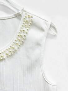 Elegant Round Neck Sleeveless Contrast Color Pearl Bowknot Detail Women Camisole