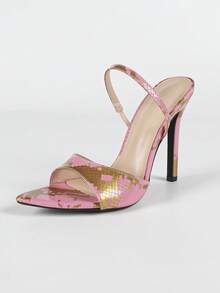 Women's Pointed Toe Glossy Leopard Print Clear Strap Ankle Strap Thin High Heel Sandals, Elegant Glamorous Fashion Party Stilettos - Pink - View 7