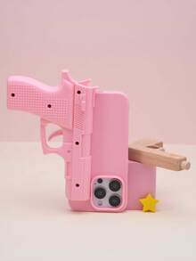 Joivida 搞笑玩具枪造型保护壳，创意小众可爱手机壳，适用于 iPhone16、15、14、13、12、11 Pro Max，新年、感恩节、圣诞节礼物、毕业礼物、节假日使用、生日礼物、特殊礼物、返校使用、夏季海滩度假 - 粉色 - 查看 2