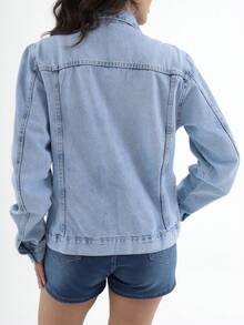 Women's Casual Denim Jacket - 淺色水洗藍 - 查看 4