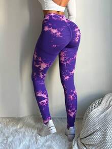 Leggings de yoga estilo tie-dye con gran elasticidad - Morado - Ver 2