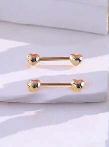 2pcs Heart Shaped Nipple Rings, 14G Pierced Nipple Jewelry