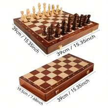 1 Set Chess Board Game, Wooden Large Folding Chess Set, Large Premium Folding Chess Set, Wooden Chess Pieces, Checkerboard Walnut Color, Internal Storage Box, 2 Extra Queens Free, Suitable For Chess Enthusiasts And Game Lovers