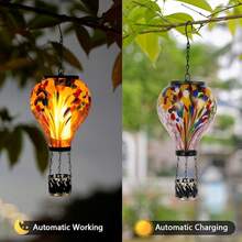 Starsoul Hot Balloon Solar Lantern With Flower Projection Metal Outdoor Waterproof Hot Balloon Solar Lights Hanging Lantern For Garden Yard Patio Decor - 紮染-G - 查看 5