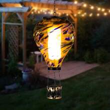 Starsoul Hot Balloon Solar Lantern With Flower Projection Metal Outdoor Waterproof Hot Balloon Solar Lights Hanging Lantern For Garden Yard Patio Decor - 紮染-H - 查看 2