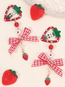 2 piezas Pinzas para el cabello con lazo estilo Y2K con diseño de cerezas y fresas para niñas, pasador de cabello con cinta a cuadros rojos retro, accesorios kawaii para el cabello con diseño floral y de frutas, para fiesta de San Valentín, Navidad, primavera y verano, festivales