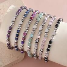 1 pièce Bracelet perles en pierre naturelle Améthyste rose zébré de style bohème 4mm, bracelet en acier inoxydable avec carte de graduation, convient pour un port quotidien et comme cadeau de remise des diplômes