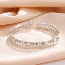 1 件时尚女士蜂巢手链，独特设计，带有魅力微镶嵌白色锆石，简约奢华手链，百搭臂袖珠宝，女士不锈钢手链