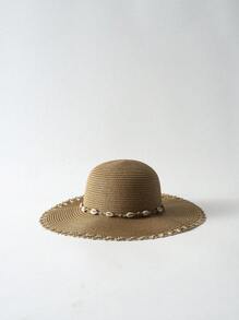 Tropiscape Pălărie de paie cu fundă Boho, decor de scoici artificiale, toamnă