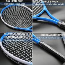 Raqueta de tenis ultraligera de aleación de aluminio. Incluye una raqueta y una funda. La raqueta es ultraligera y resistente, con un diseño de cabeza grande para un manejo sencillo e ideal para principiantes. Adecuada para entrenamiento informal, diversión en familia y deportes sociales. Dimensiones: 66,5 x 27 x 2,2 cm. Disponible en verde, rojo, azul y otros colores. Perfecta para deportes, competiciones de adultos, entrenamiento y actividades al aire libre. - 66,5*27*2,2 - Ver 7