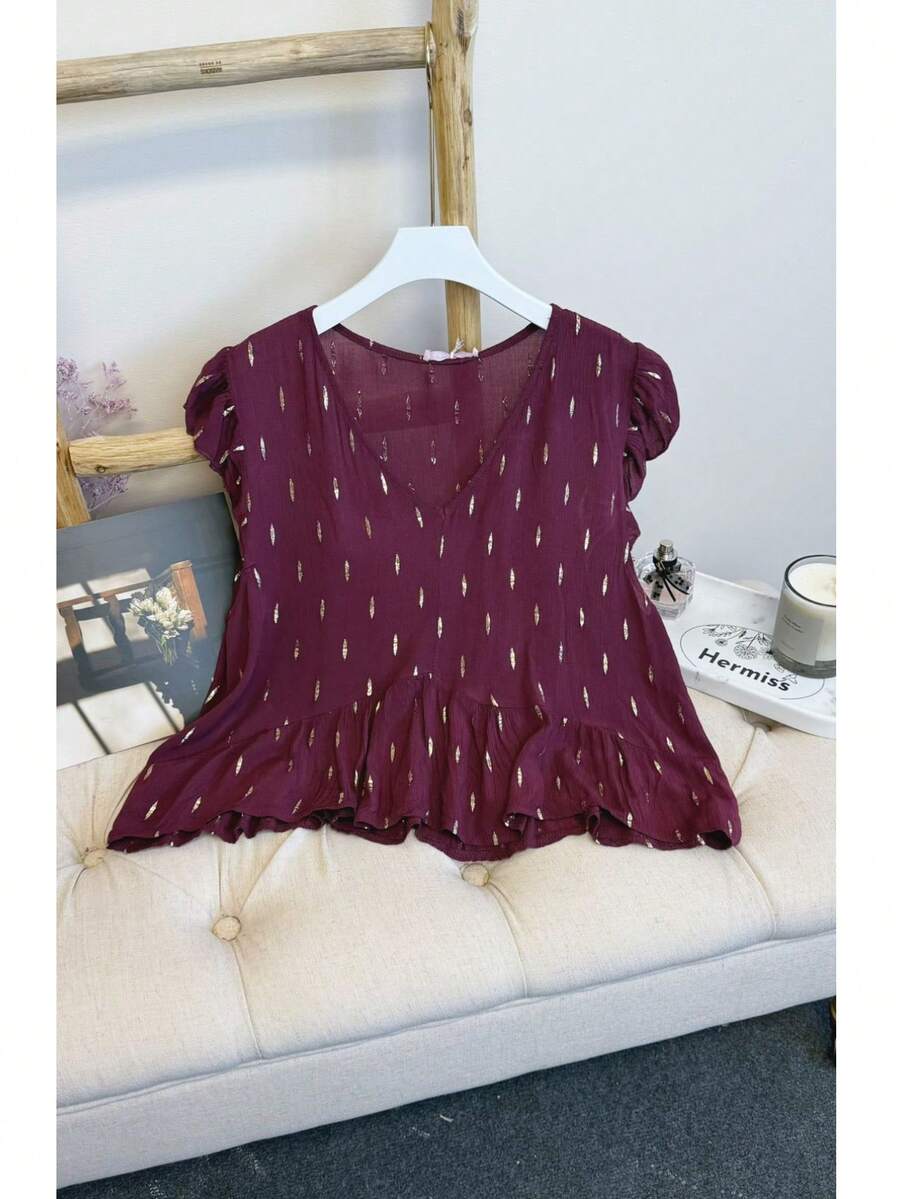 Women T-Shirts - 酒紅色 - 查看 1