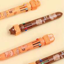 Caneta esferográfica fofa de capivara com 10 cores, caneta criativa multicolorida com botão de pressão para estudantes, cadernos, canetas coloridas, volta às aulas (1 unidade). - Castanho Café - Ver 4