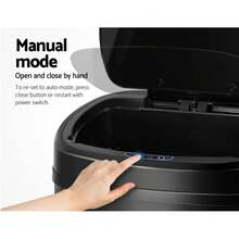 Devanti Rubbish Bin 68L Sensor Sliver Stainless Steel Body Kitchen Trash Bins, Home Appliance, Senor And Manual Operation Liner Holder Fully Closed Lid Fingerprint Resistant - màu đen - Xem 5